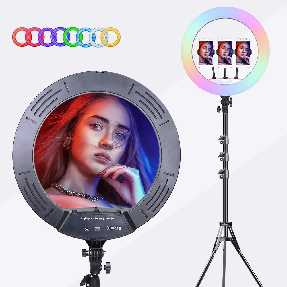 18 colių 45cm RGB Šviesos Žiedas Selfie Spalvinga Fotografija Apšvietimo su Telefono Laikiklio Stovas LED Žiedo Lempos 