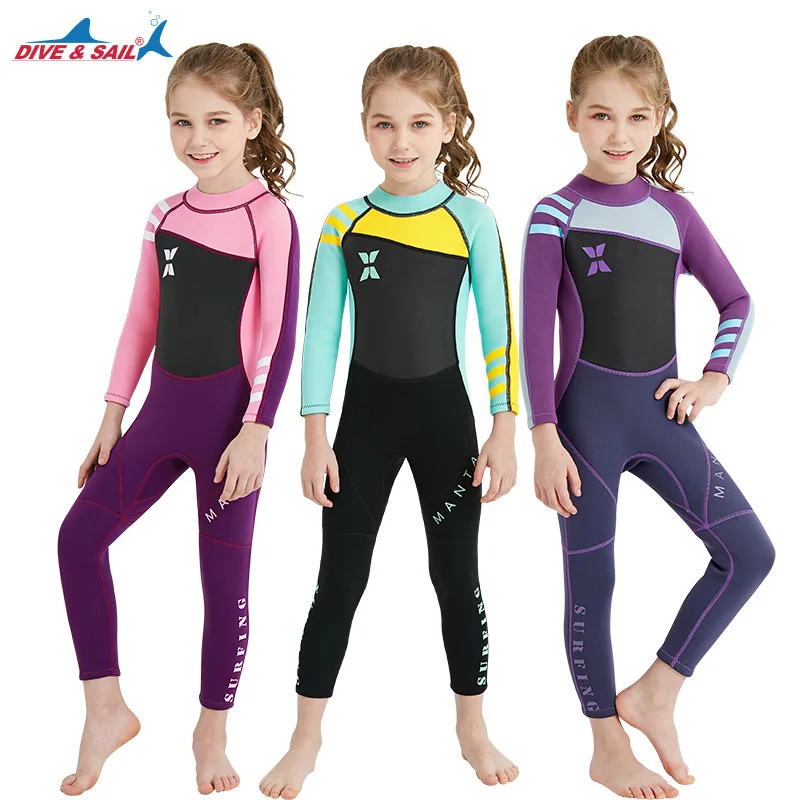 Dive&plaukti vaikų mergaičių 2,5 mm hidrokostiumą, scuba naršyti nardymo odos nardymo plaukimo kostiumas kidder jaunimo vientisas šiltas maudymosi kostiumėlį
