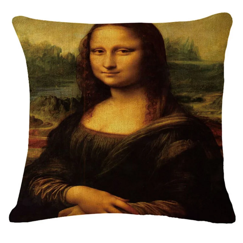 Naujas Akvarelės Mona Lisa Pagalvėlė Padengti Lino Simpatija Sofa Automobilio Sėdynės Šeimos Namų Dekoro Mesti Pagalvės Užvalkalą Housse De Coussin