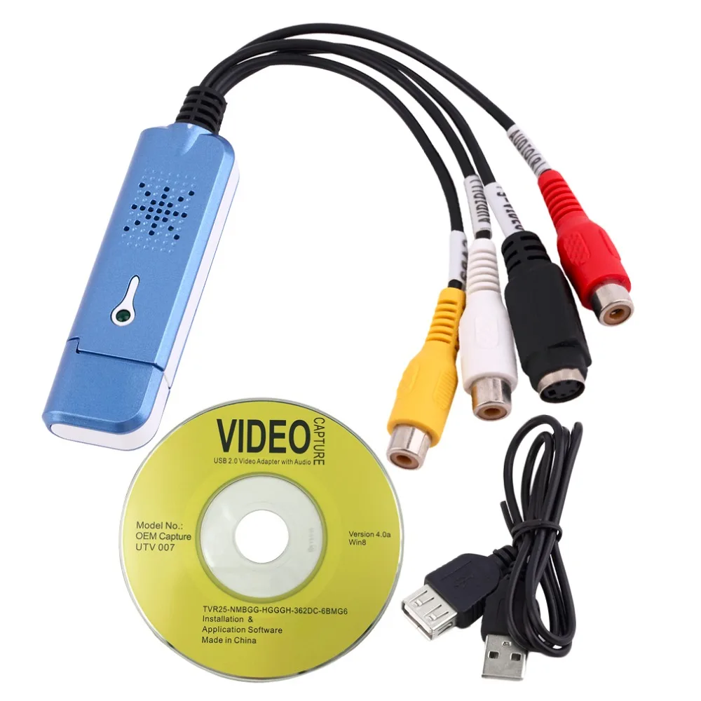 Naujas Nešiojamas USB 2.0, Vaizdo Garso įrašymo Kortelės Adapteris su CD VHS DC60 DVD Converter Composite RCA, Mėlyna Didmeninės