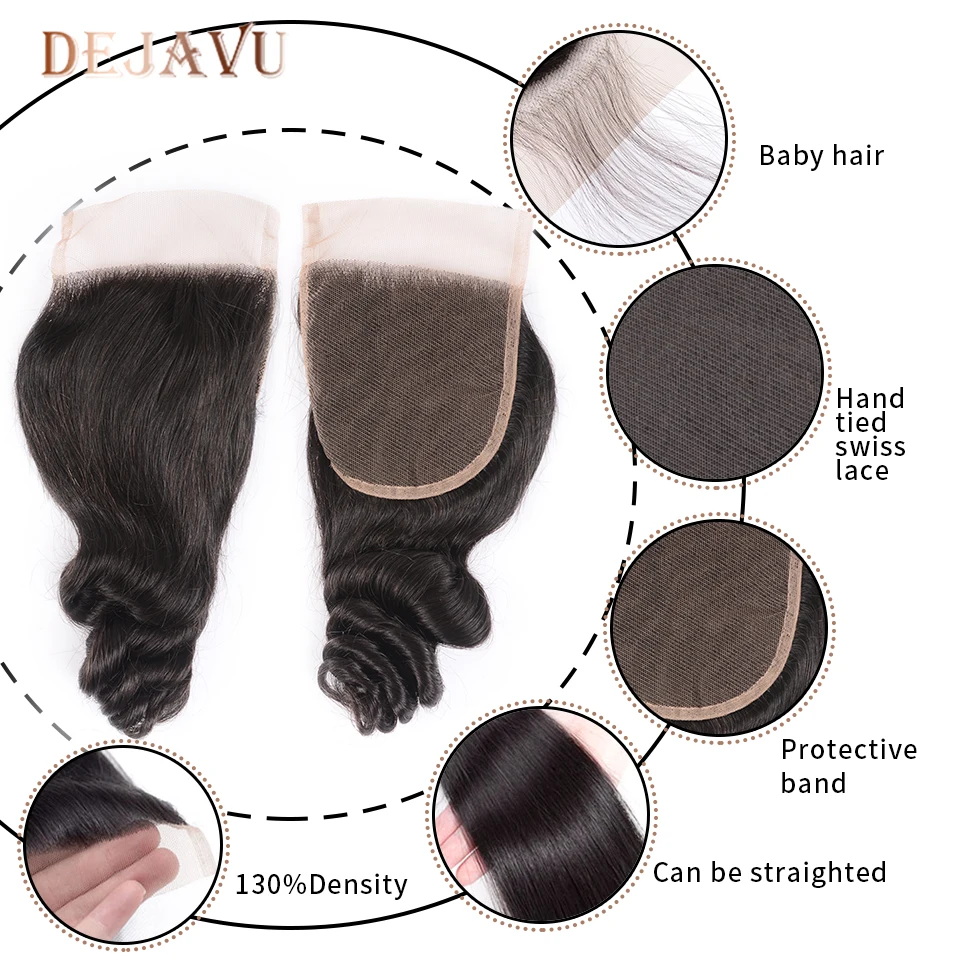 Dejavu Prarasti Banga Ryšulius Su Uždarymo Ne Remy Human Hair Ryšulius Su 4*4 Nėrinių Uždarymo Peru Plaukų Ryšulius Su Uždarymo