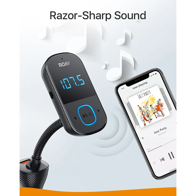 Anker Roav SmartCharge T1, Bluetooth, FM Siųstuvas, Automobilių, Audio Adapteris ir Imtuvas su Didelis LED Ekranas, PowerIQ 2.0