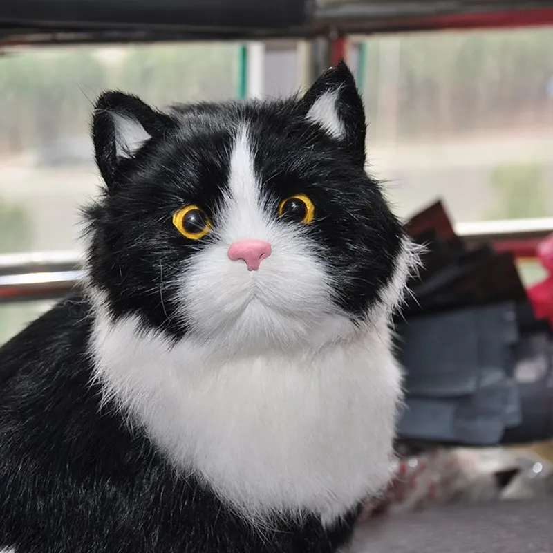 Puikus Modeliavimo Katės Gyvūnų Lėlės Pliušinis Žaislas Modeliavimas Black & White Cat Namų Dekoracijas, Gimtadienio Dovana Vaikams Netikrą Katė