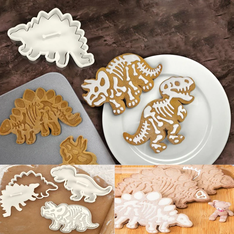 HOURONG Dinozaurų Slapukus Cutter Sausainių Įspaudas Pelėsių 3D Sausainių Sugarcraft Desertas Kepimo Formą Minkštas Pyragas Apdaila Įrankis