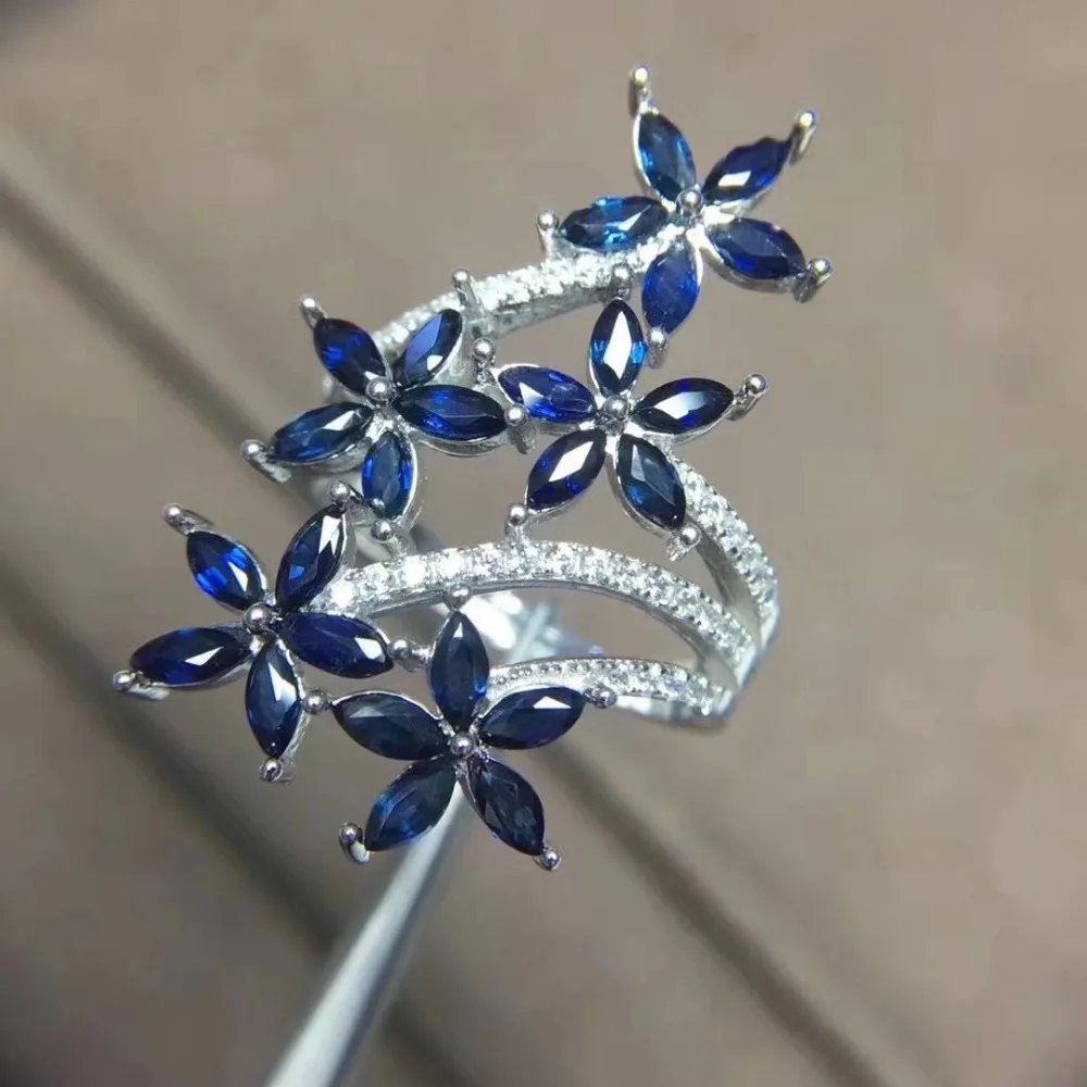 Didelis ekstravagantiškų gėlių Gamtos mėlynas safyras perlas Žiedas S925 Sidabro Gamtos perlas akmens Žiedas mergaitė Moterų šalis dovana fine Jewelry