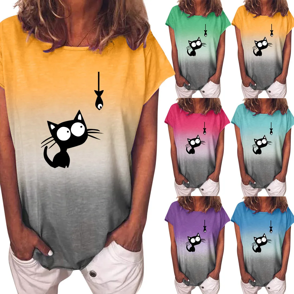 Mados 2020 m. moteris tshirts Gradientas Saulėgrąžų Spausdinti O-Kaklo trumpomis Rankovėmis T-Shirt Viršūnes ropa mujer aukštos kokybės marškinėlius футболка