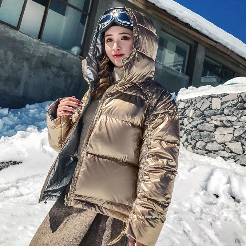 VOOCIEC Žiemą Šiltas Parko Moterų Kailis Purus vandeniui sniego outwear Nešioti ant abiejų pusių Žiemos blizgus Žemyn striukė moterims Parko