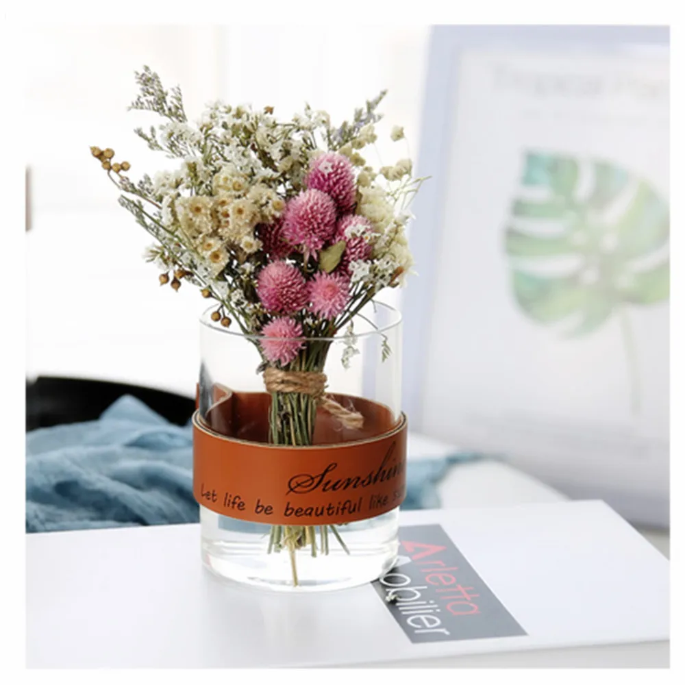 Kūrybos odos stiklo vaza Šiaurės paprastas, skaidrus gėlių vaza džiovintų gėlių hydroponic augalų vaza apdaila