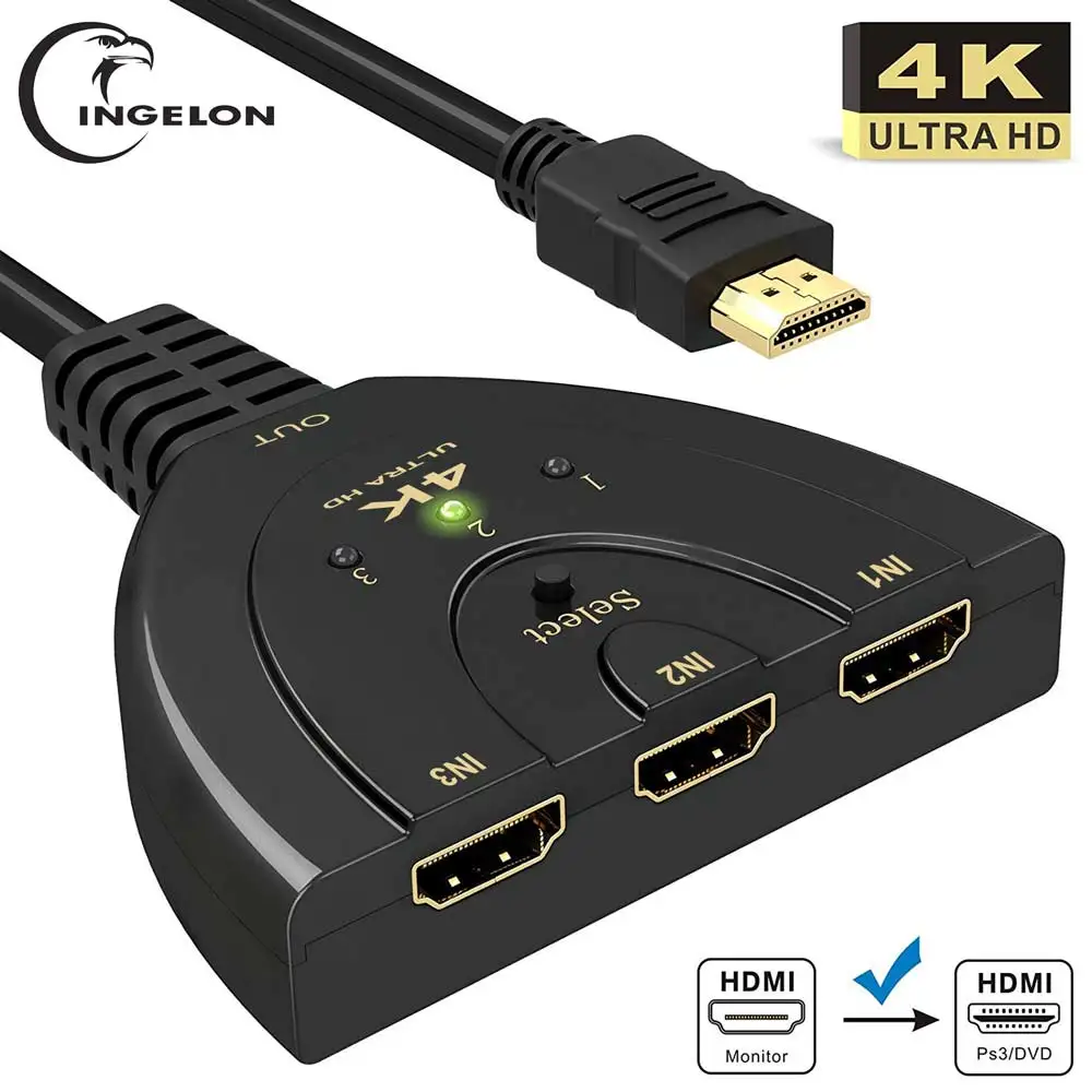 Ingelon 3 Port kvm HDMI Splitter Jungiklis 3in1 hdmi adapteris aukštos kokybės 1080P 4K Switcher HD DVD Xbox PS3, PS4 nešiojamas & PC