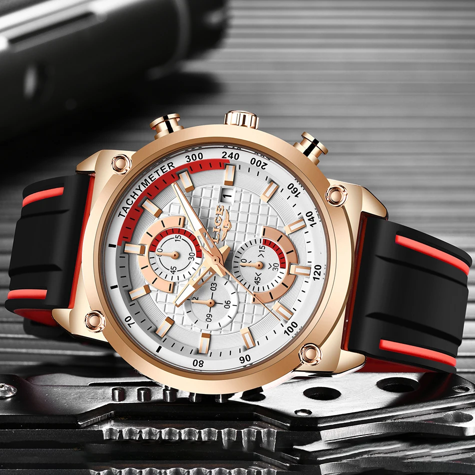 LIGE Atsitiktinis Mados Silikoniniai Laikrodžiai Mens Top Brand Prabanga Sporto Laikrodis atsparus Vandeniui Kvarco Riešo Žiūrėti Chronograph Mens Watch+Box