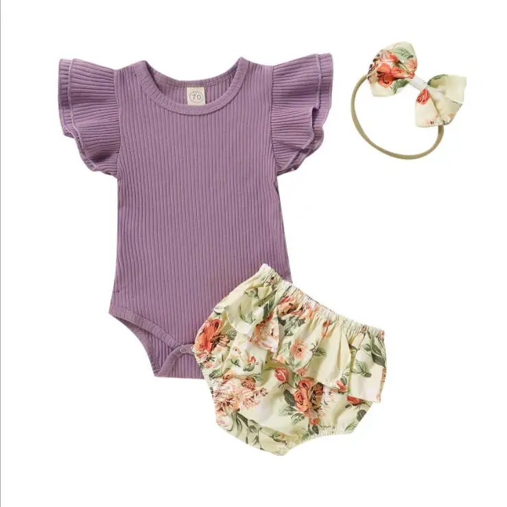 2020 metų Vasaros Bamblys Mergina Drabužius, Kūdikių Rožinė Romper su Gėlių Apatiniai drabužiai Naujagimiams, Vaikams, Apranga