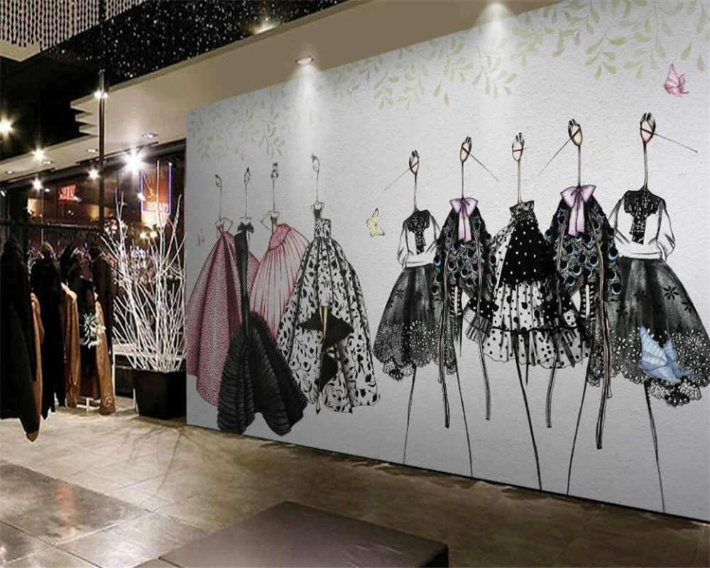 Beibehang Užsakymą 3d tapetai Medinės lentos mados ranka-dažytos grožio drabužių parduotuvė fono sienos 3d tapetai freskomis