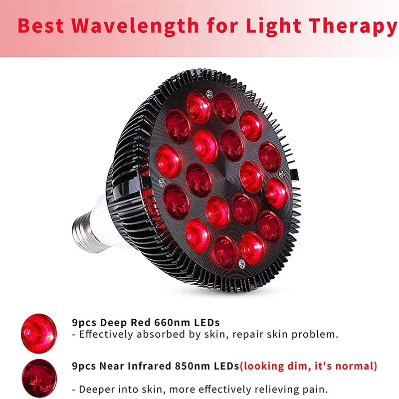 54w Raudonos Šviesos Terapijos Lempa 18 LED Infraraudonųjų spindulių Šviesos Terapijos Prietaisas 660nm 850nm Netoli Infraraudonųjų spindulių Combo Raudona Lemputė, o Oda ir Skausmas