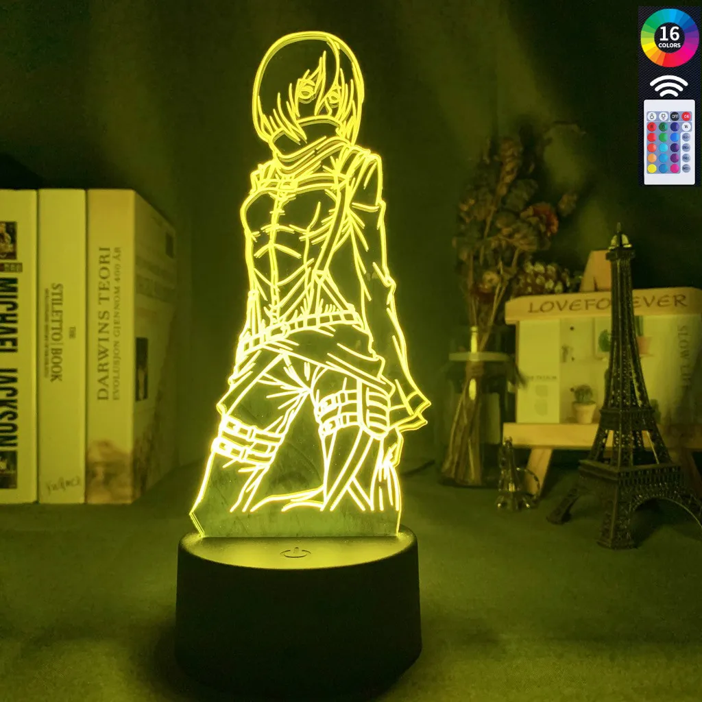 3d Lempos Ataka Titan Mikasa Akermano Pav Vaikai naktinė lempa už Kambario Dekoracija Led Spalva Keičiasi Naktį Šviesos Anime Dovana