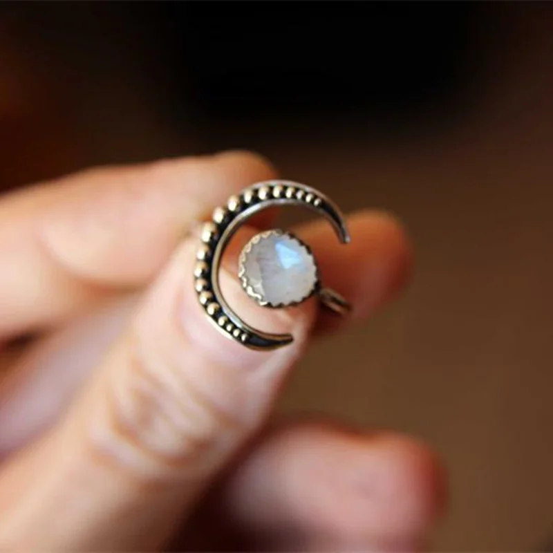 Crescent Moon Žiedai Moterims, mėnulio akmuo Kristalas Sužadėtuvių Žiedas Vestuvinis Žiedas Moterų Anel Boho Papuošalai, Dovanos