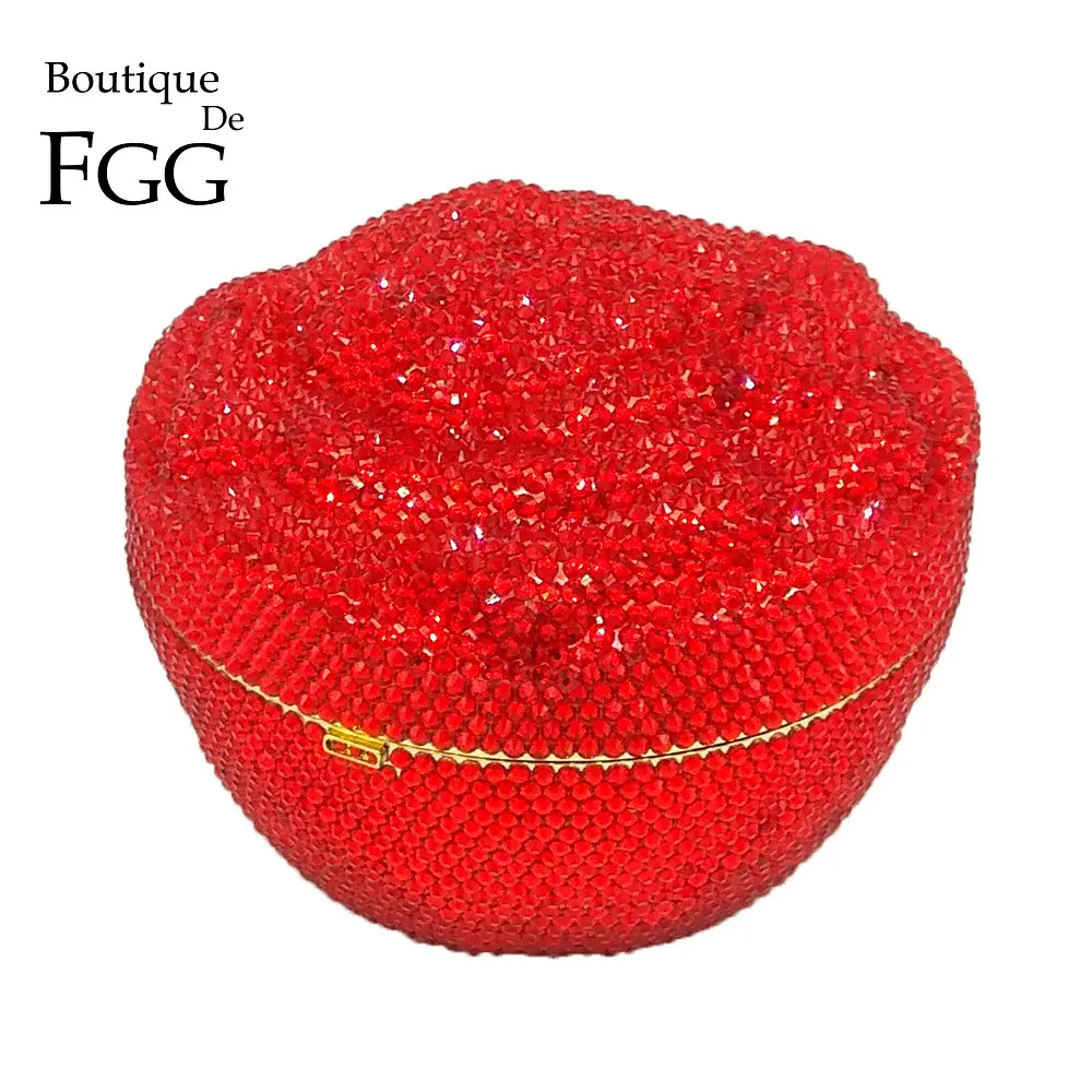 Boutique De FGG Apakinti Visiškai Raudona Gėlių Krištolo ir Deimantų Vakaras Minaudiere Sankabos Krepšys Vestuves Gėlių, Rožių Rankinės, Piniginės