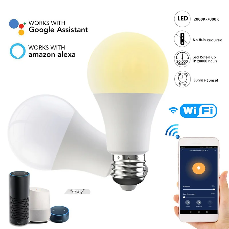 15W Smart WiFi Lemputė E27/B22 Pritemdomi LED Lempos APP 