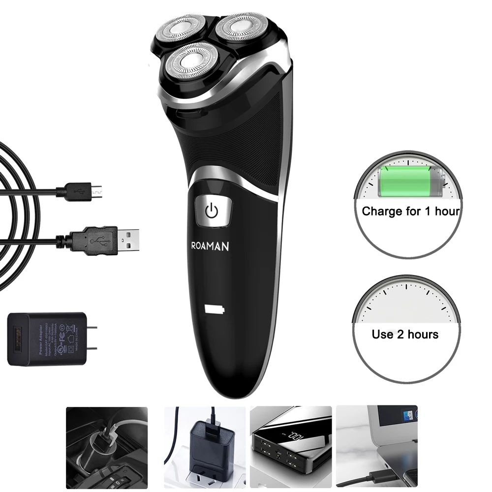 Roaman S6101 Elektrinį skustuvą, Veido Priežiūra, galima Skalbti USB Laidą Įkrovimo Trigubas Peilis 3D Elektriniai Skustuvai, Skutimosi Barzda Mašina