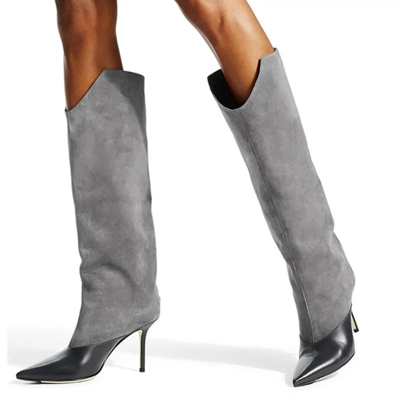 Prekės pilka kratinys seksualus point kojų kelio, didelis moterų batai elegantiškas šalis batai rudenį, žiemą šilta trumpas pliušinis paslysti ant ilgi batai