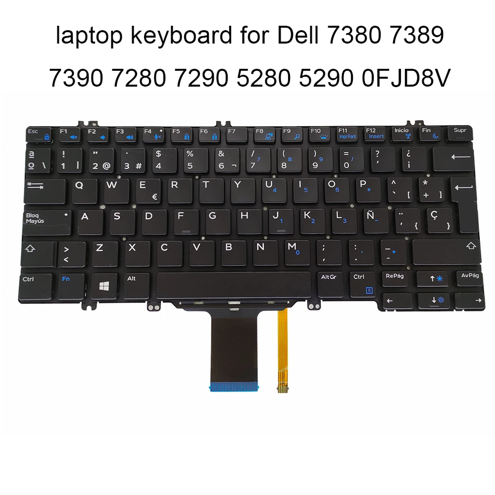 FJD8V klaviatūra su foniniu Apšvietimu, skirtą Dell Latitude 7380 7389 7390 7280 7290 5280 5290 SP ispanijos KN 0FJD8V CH200 juoda klaviatūra, naujų darbo