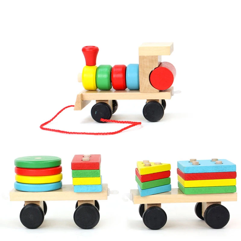 Žaislai Vaikams, Priekaba, Medinis Traukinio Transporto Priemonės Blokai Geometrija Spalva Congnitive Blokai Vaikų Švietimo Kalėdų Dovanos