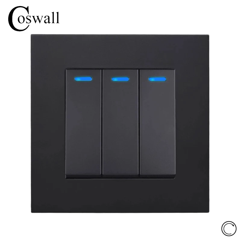 Coswall PC Panel 1/2/3/4 Gauja 1 Būdas iš Naujo Impulso Jungiklis Trumpalaikis Kontaktas paspausk Mygtuką prie Sienos Šviesos Jungiklis Mėlynas Apšvietimas 12-250V