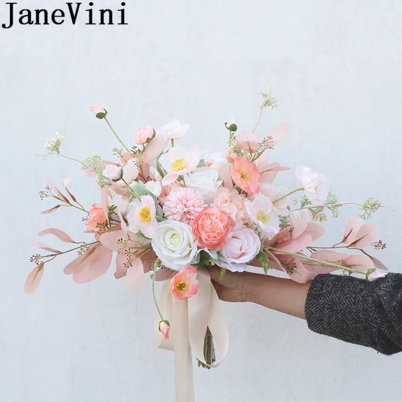 JaneVini Ins Šampano Rožinė Dirbtinės Pamergės Vestuvių Puokštės Šilko Rožių Lapai Vestuviniai Žiedai Nuotakos Rankos Turėtojas rosa flor