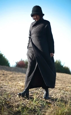 Lino drabužiai, moterų žiemos juodos spalvos linas, storos medvilnės-wadded kailis į apačią parkas viršutinių drabužių siuvimas