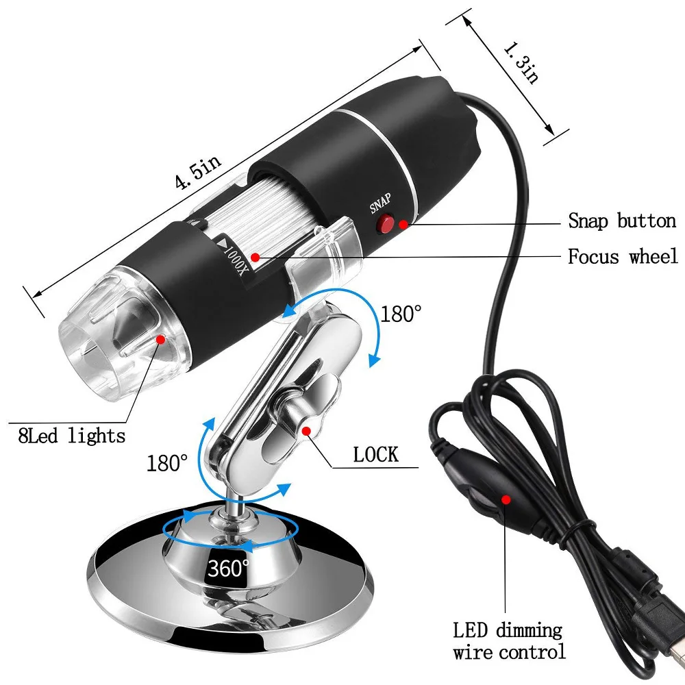 1600X Mega Pikselių USB Mikroskopą 1000X 5000X Skaitmeninis Litavimo Mikroskopo vaizdo Kamera 8Led Endoskopą Didinamojo stiklo, skirta 