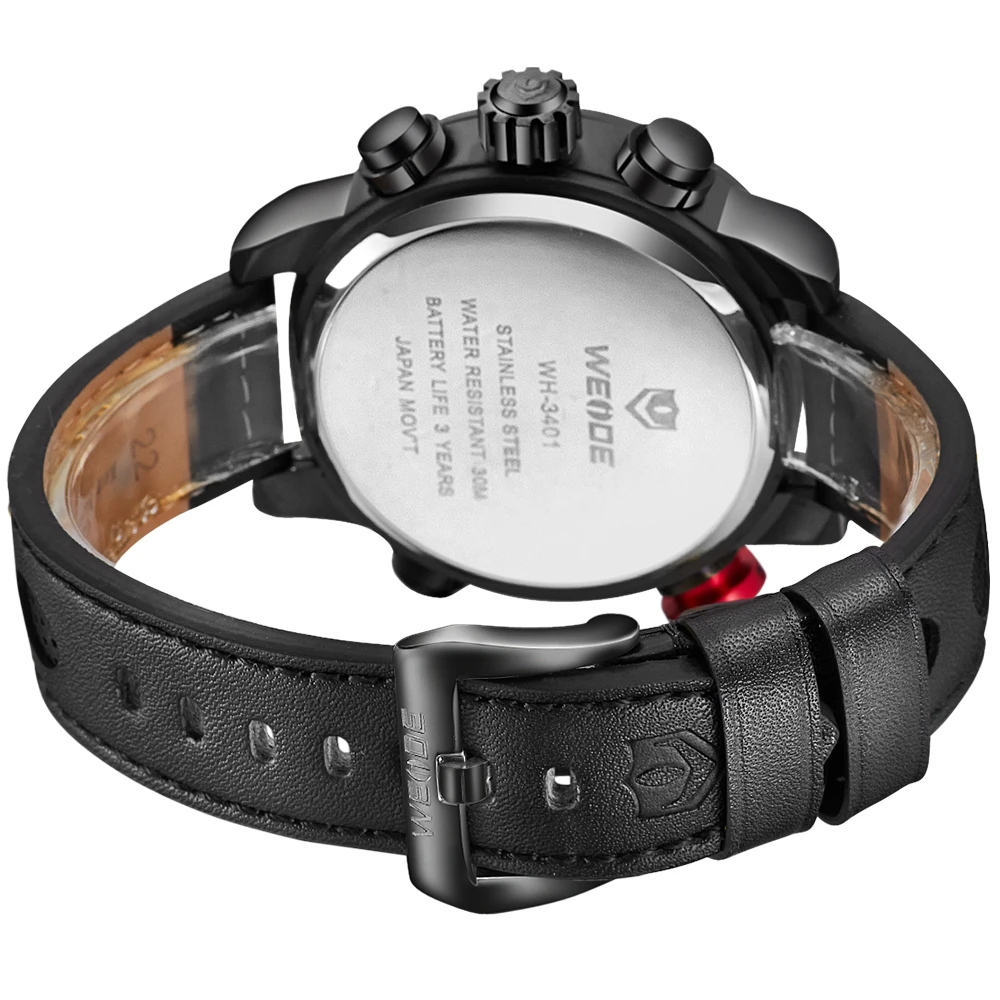 2018 m., Naujosios Prabangos Prekės WEIDE vyriški Kvarcas LED Laikrodžiai Vyrų Mados Atsitiktinis Sporto Laikrodis natūralios Odos Kariuomenės Karinių Riešo žiūrėti