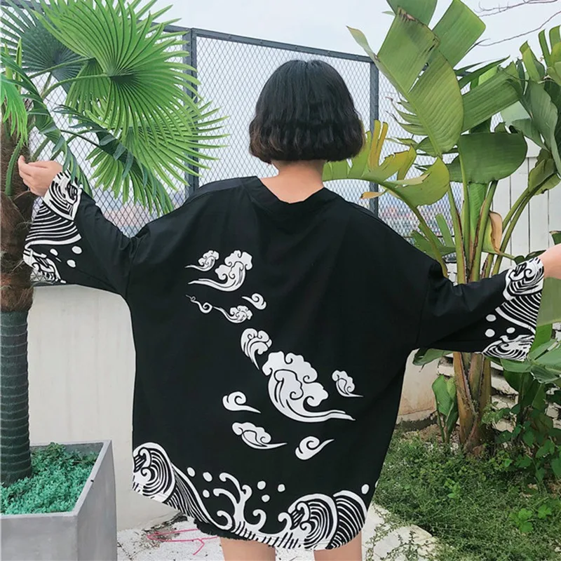 Moterų Japonų Stiliaus Megztinis Kimono Ponios Spausdinti Vasaros Laisvi Nuo Saulės Marškinėliai Moterims Feme