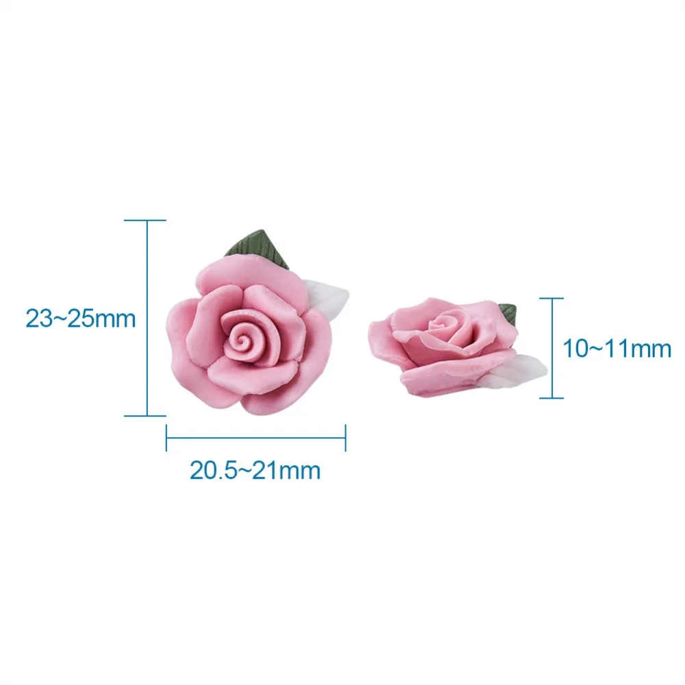 20pcs Rankų darbo Porceliano Cabochons Kinija Molio Granulės Rose Pink Gėlių Papuošalai Priedai, Reikmenys Padaryti Išvadas 23-25mm