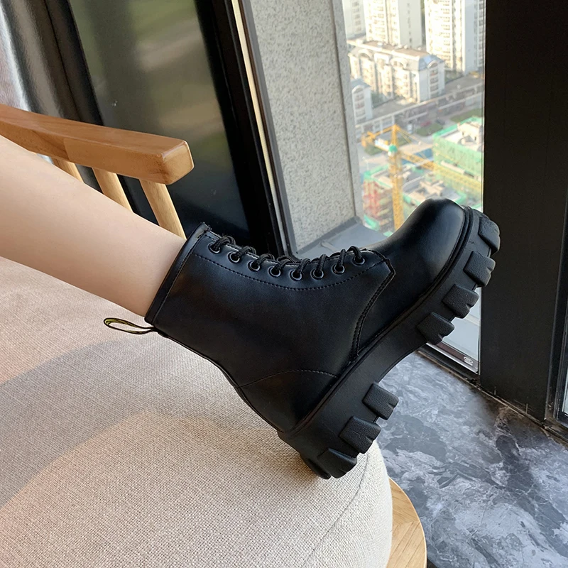 2020 m. Žiemos Batai Moterims, Batai, Suapvalinti Tne Butai Black PU Odos Platformos Batai Moterims Martin Sniego Batai Zapatos De Mujer