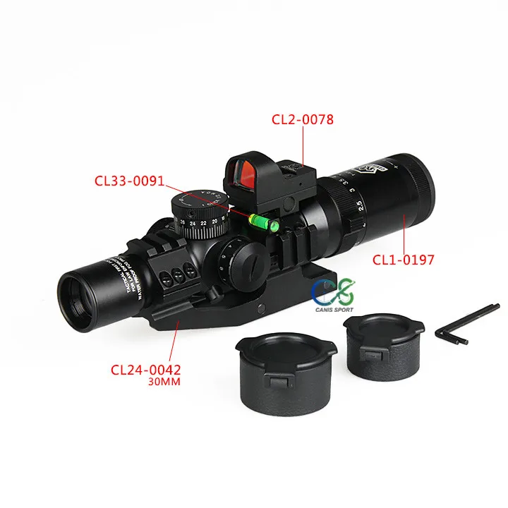 Canis Latrans 1-4x24 IR Šautuvas taikymo Sritis Taktinis Riflescopes atsparus smūgiams, Su 1X Mini Red Dot taikymo Sritis Medžioklės Šaudymo sj1-0292