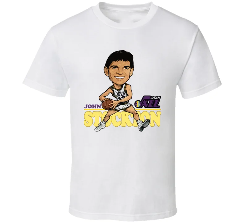 John Stockton Jav Krepšinio Karikatūra Marškinėliai White S 234Xl M289