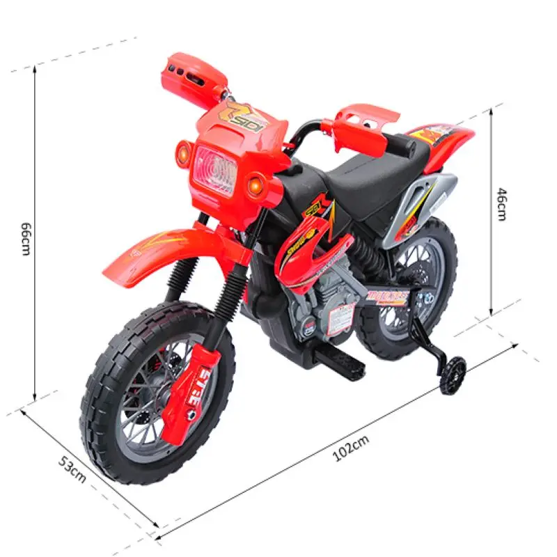 HOMCOM Motociklo Elektros Vaikas Baterija 6 V Įkrovimo Vaikams nuo 3 Anos chargeur ir ratų ratukus Paramos SPALVA RAUDONA