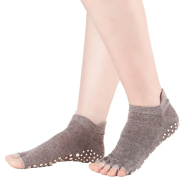 Gamintojų aukštos kokybės prekių vientisos spalvos joga kojinės Pilates kojinių, priešslydžio sistema kojinių atidaryti tne penkis pirštus jogos kojinės