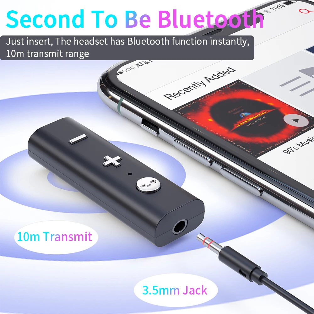 VAORLO Bluetooth 5.0 Imtuvas 3.5 mm Stereo AUX Garso Muzikos Belaidžio ryšio Adapteris Automobilinio Rinkinio Siųstuvas, Garsiakalbis Ausinių