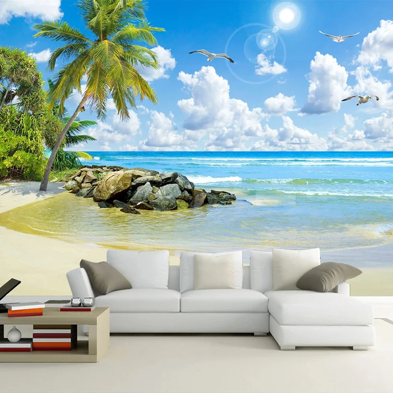 Pasirinktinius Nuotraukų Foną Miegamajame Sienos 3D Marina Beach Sienų Freskomis Gyvenamasis Kambarys su Sofa-lova, TV Foną, Namų Puošybai Didelės Freskos