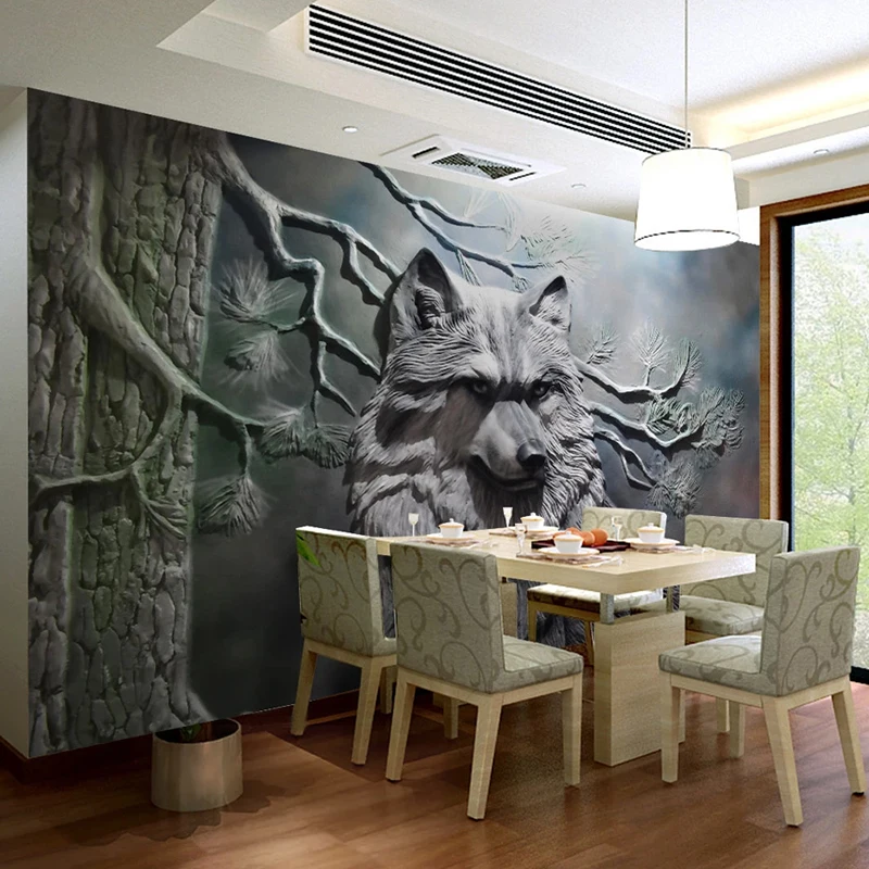 Custom Freskos Europos Stiliaus 3D Stereoskopinis Įspaustais Miško Vilkas neaustinių Tapetai Kambarį Restoranas Miegamojo Puošimas