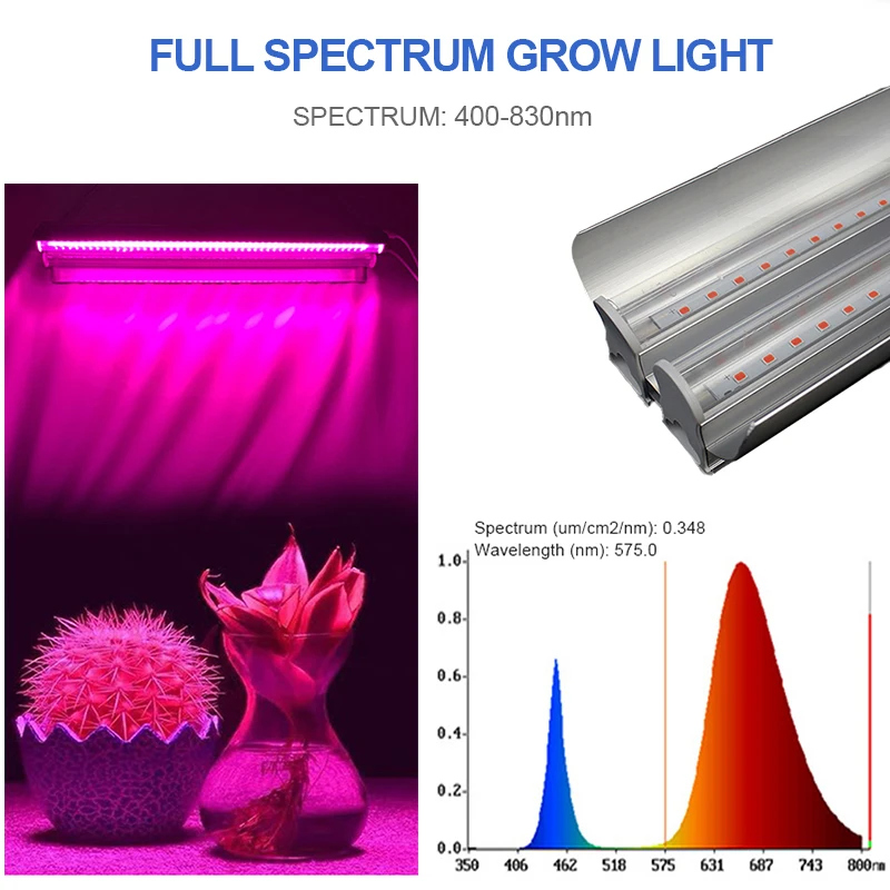 4pcs LED Grow Light 100W Visą Spektrą Fito Lempos 50cm Auga, LED Apšvietimas, Dvigubi Vamzdžiai, Patalpų Gėlių Hydroponic Augalai