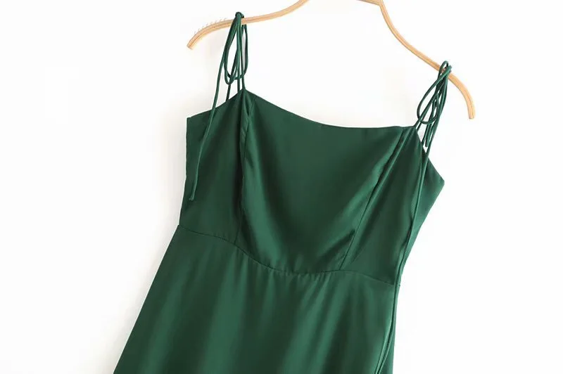 Prancūzijos Retro Stiliaus Moterų Suknelės, ELEGANTIŠKOS Žalios Reguliuoti Spageti Dirželis Suknelė Vintage Slim Šifono Vestido