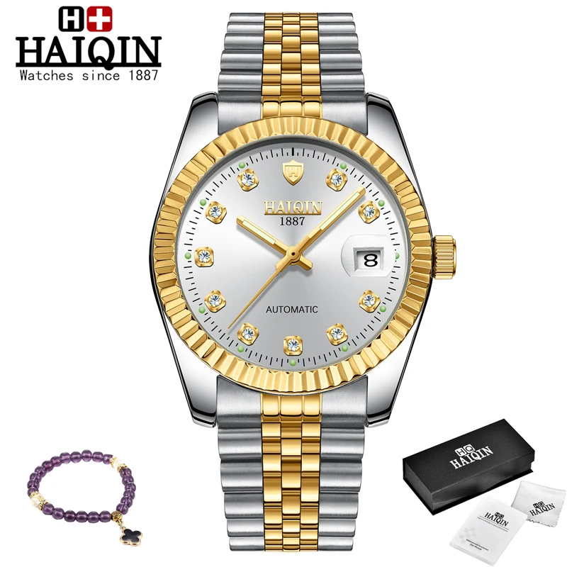 HAIQIN Moterų laikrodžiai, Aukso mechaninė moterų žiūrėti Moteriški laikrodžiai Top brand prabangus Laikrodis Ponios Laikrodis Lady Relogio Feminino