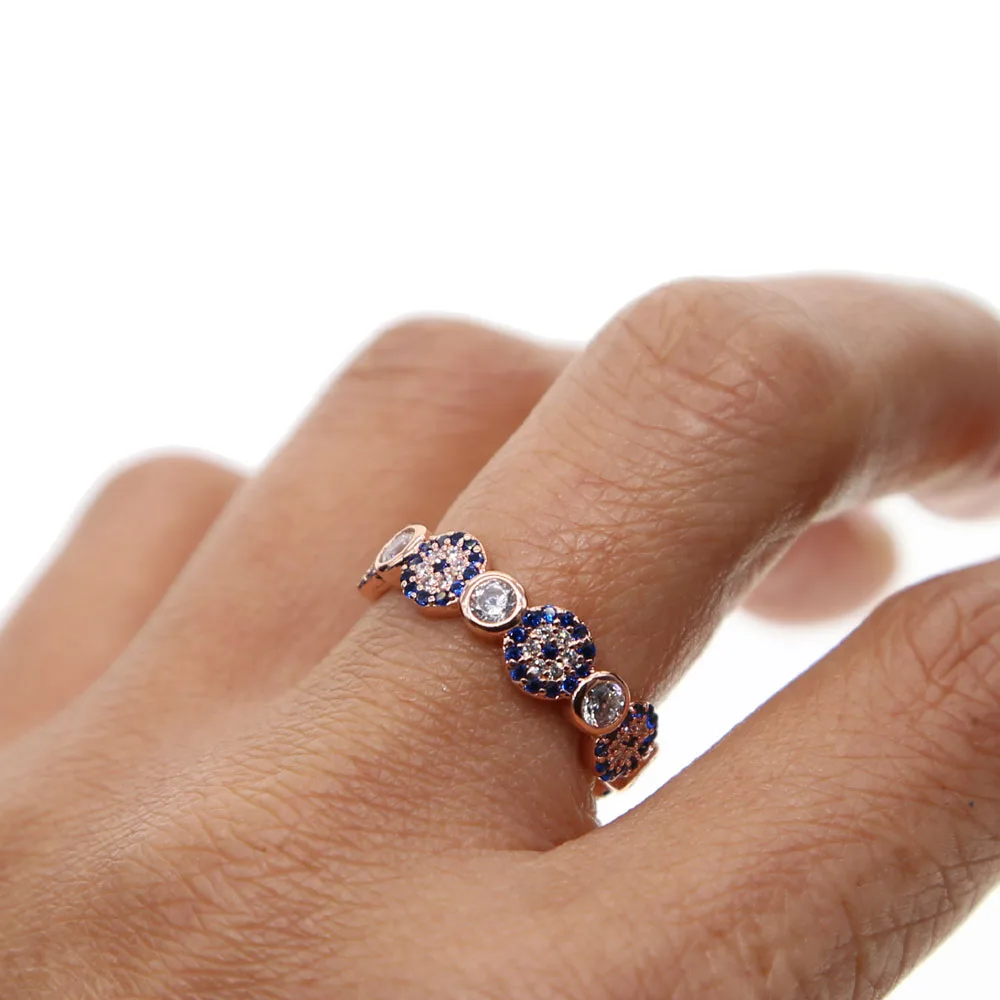 Blogio žiedo KARŠTO pardavimo evil eye & hamsa piršto žiedą prabanga mėlyna Kubinis Cirkonis crystal rose gold subtilūs papuošalai moterims akcijų Žiedas