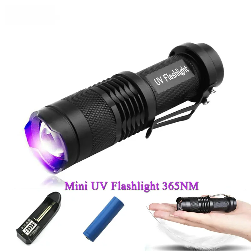 Zoom UV darbo mini ultravioletinių uv žibintuvėlis 365nm Juodos šviesos uv žibintuvėlis 395nm 14500 Įkraunamą Bateriją, arba AA baterijos lempos