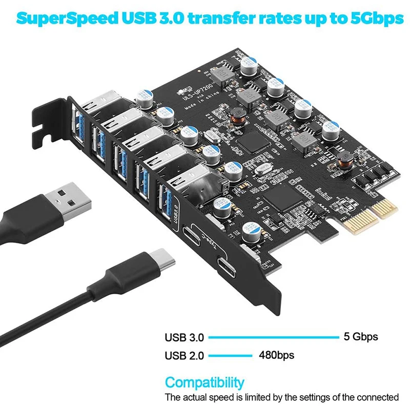PCI-E, USB 3.0 7-Port Išplėtimo Kortelės, PCI Express USB 3.2 Pridėti Kortelę, Vidaus Hub USB3 Konverteris Stalinį KOMPIUTERĮ