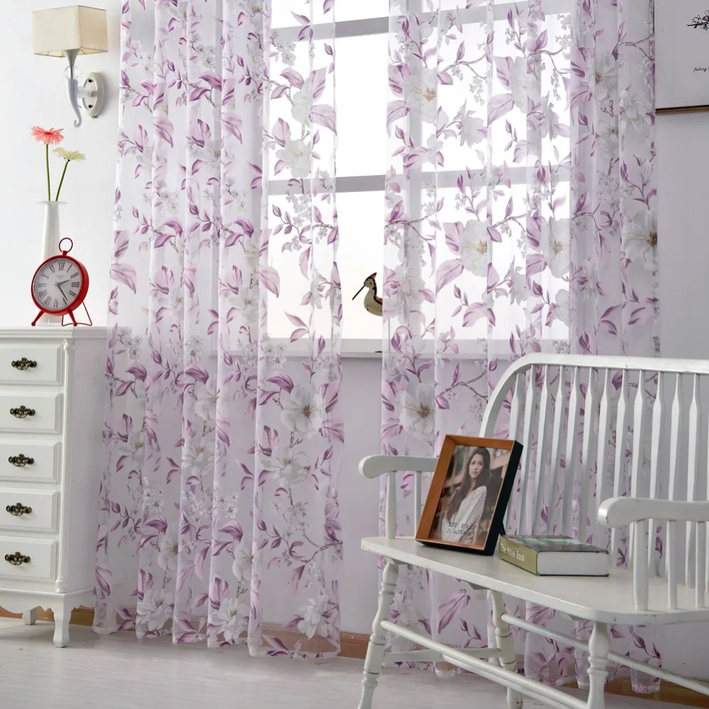 NAPEARL 1 VNT Gėlių Tiulio Užuolaidos Šiuolaikinės Balniškumas Audiniai Violetinė Namų Tekstilės Virtuvės Duris Trumpas Miegamojo Lango Gydymas