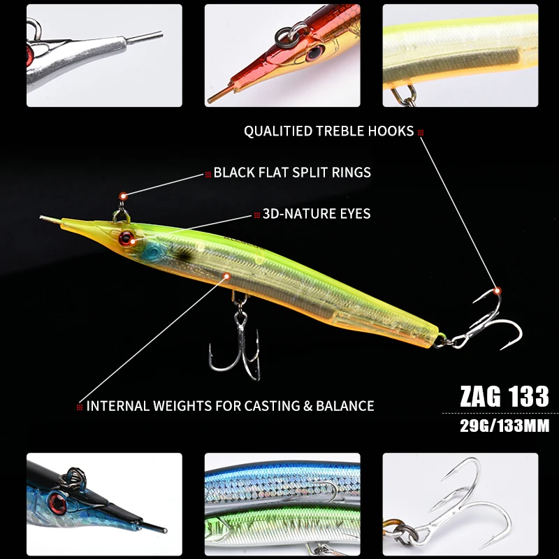 ALLBLUE Needlefish Suvilioti Adata Stick Žvejybos Masalas 133mm/30g Nuskendo Pieštuku 3D Akis Dirbtinis Masalas ešerių Masalas