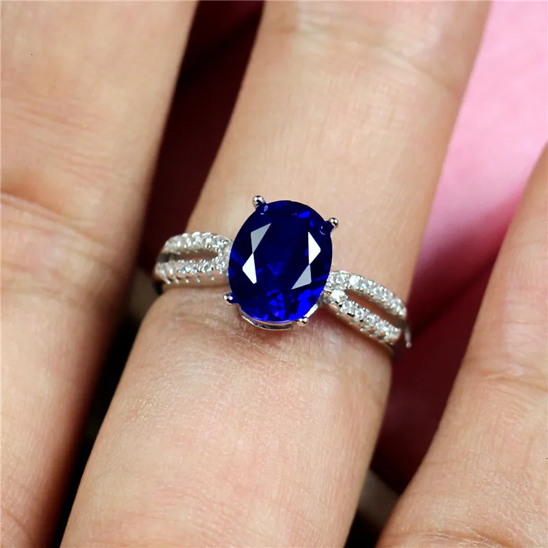 Ovalo formos Mėlynos turmalino Žiedas moterims 925 sterling Tanzan-blue Stone keičiamo dydžio klasikinis šakės nustatymas žiedai, papuošalai