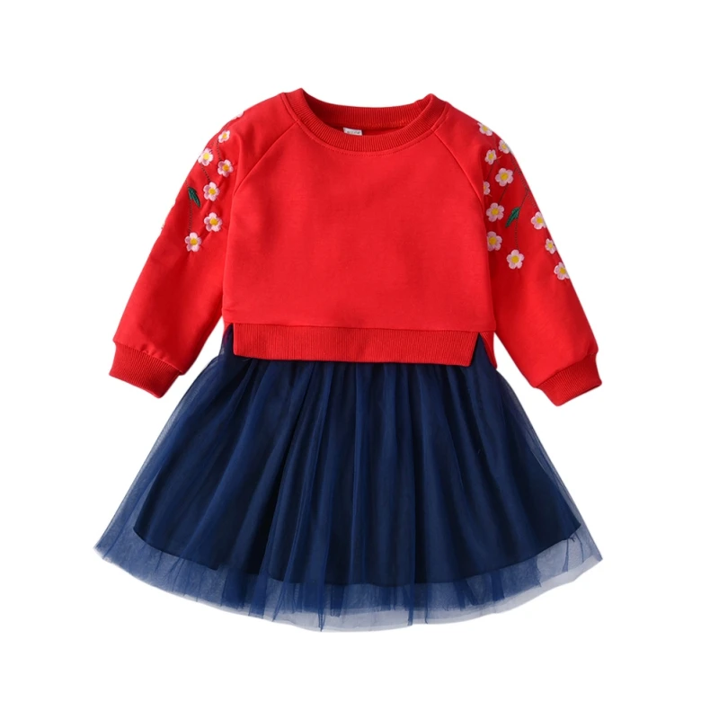 2021 Naujos Suknelės Mergaitėms 3-8T Vaikams ilgomis rankovėmis Sweatershirt Susiuvimo Akių Saldus, Suknelė, Mados, Vaikų Drabužiai Nauji Metai